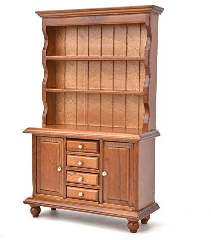 1:12 Dollhouse Mini Bookcase Furniture Bookshelf Dollhouse Three Layer Wooden Bookcase Cabinet with 4 Drawers Toy Model for Kids (Brown)