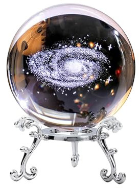 Derefine 3D-Galaxien-Kristallkugel mit Ständer, Milchstraßen-Galaxien-Dekor, Geätzter Glaskugel-Briefbeschwerer, Gravierte Kristallkugel, Miniatur-Universum-Modell, Planet, Glaskugel,