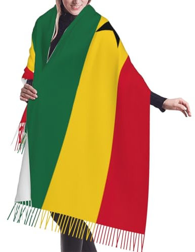 Schal mit Fransen und langen Florten, Motiv: Flagge von Ghana, 195,6 x 68,9 cm, warmer Schal mit Fransen für den Winter, stilvolles Geschenk, Schwarz, Einheitsgröße
