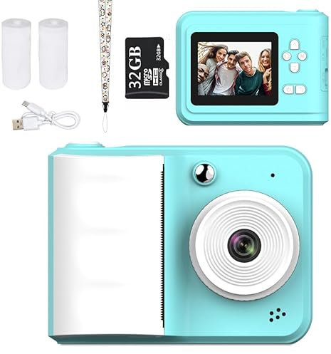 OFNHJK Kids Camera Instant Print, 2.4'' Big Screen Instant Camera with 32G Card & 2 Print Paper, 1080P HD Video Kids Digital Camera for Toddler Age 3-12 Years Old, Boys & Girls Birthday Gifts blue