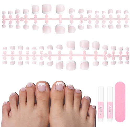 TOMICCA 150 Pièces Faux Ongles Pieds, 3 en 1 French Rose Clair Blanc Faux Orteil Ongles Pieds à Couverture Complète Capsules Ongles Pied pour Femmes Filles Salon de Manucure Nail Art,15 Tailles Courte