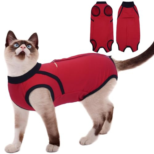 Hjyokuso Katzenbody Nach Op Größe M, Katzenbekleidung Für Katzen, Katzenbody Baumwolle, Body Katze Nach Op, OP-Schutzanzug Nach Kastration Katze, Atmungsaktiver Erholungsanzug, E-Halsband Alternative