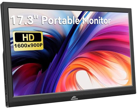 Kenowa Ecran Portable 17.3 Pouces Moniteur Portable HD 1600x900P TN Écran 60Hz PC Écran Externe avec HDMI Type C pour Mac/PC/Téléphone/Ordinateur Portable/PS3/4/Raspberry pi