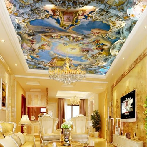 LUXINSHISU Deckenwandbild 3D Wohnzimmer Tapete klassische Engel Ölgemälde Schlafzimmer Hintergrund Wanddekoration Wandkunst Aufkleber