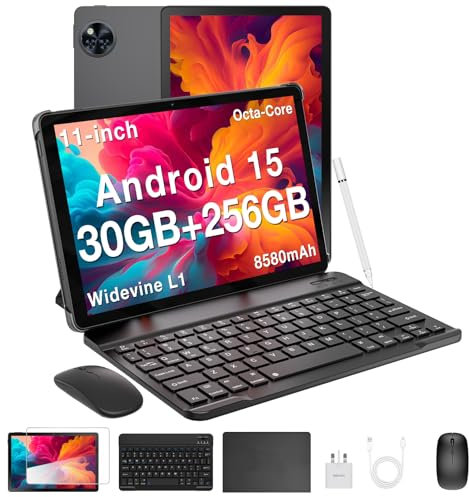 DOOGEE 2025 Newest Android 15 Tablets, U11 Pro 11 Inch Tablet, 30GB RAM+256GB ROM/ 2TB, 8580mAh, 90Hz Octa Core, 1080P, Widevine L1, BT5.0+5G WiFi, Tablet with Pen, Keyboard, Mouse&Case-Black