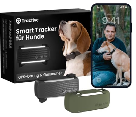 Tractive Smarter Hunde GPS Tracker | Bundle mit Cover | Modell 2025 | Live-GPS-Ortung | Weglaufalarm & Gesundheitswarnungen | Beobachtung der Vitalwerte | Marktführer (Schwarz)