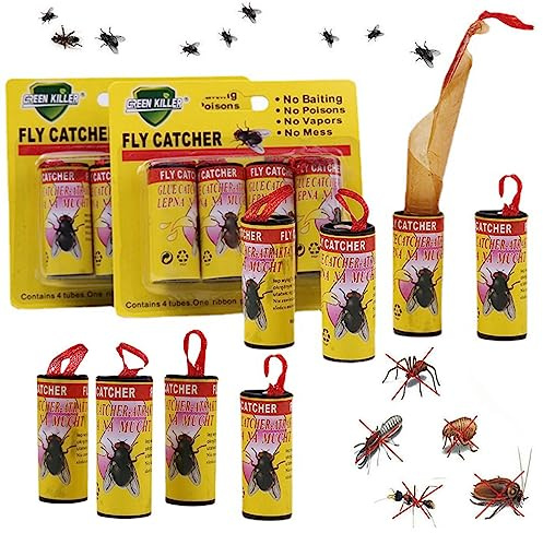 TUTINGKE Fliege Papierstreifen Insektenfänger, 16Pcs Fliegenfänger-Rollen, Premium Fliegenvernichter Gegen Fruchtfliegen Fliegen Mücken und Motten, Fliegenfalle Klebestreifen für Innen und Außen (16)