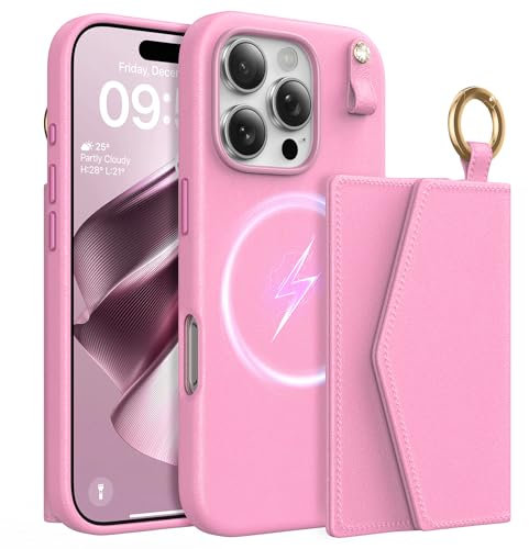 TAURI for iPhone 16 Pro Max Case, Removable Magnetic Wallet Case with Card Holder, [Compatible with MagSafe] Durable PU Leather Phone Case with Wireless Charging, Pink
