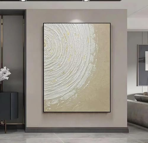 ZHUOYA Beige-weißes Strukturgemälde, minimalistisches abstraktes Gemälde, große Wandkunst, weiße Wanddekoration für Schlafzimmer und Wohnzimmer, 50 x 70 cm, rahmenlos
