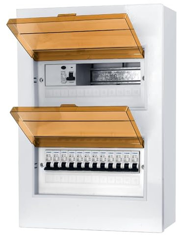 Sicherungskasten Aufputz, Verteilerkasten IP65 mit 4P FI Leistungsschalter Typ A 40A 30mA FI RCCB und 12 x AC 1P B16 Sicherungen 24 Module Zählerschrank Stromkasten für Feuchtraum