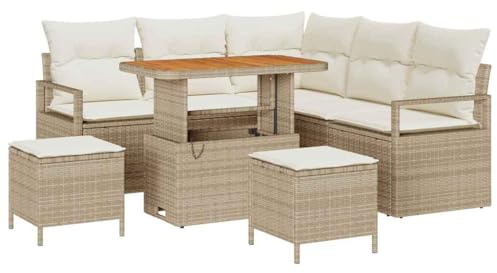 vidaXL 8-teiliges Garten-Sofa-Set mit Kissen in Beige und Creme – Poly-Rattan Möbel für Balkon, Patios, und Terrassen. Modernes Lounge-Design.