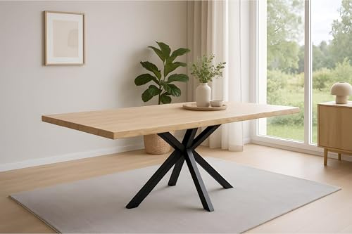 SAM Esstisch Harley 200x100 cm Akazie Natur Baumkante Spider schwarz