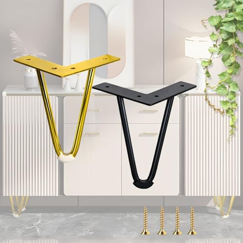 AANNAA Lot de 4 Pieds de Table en épingle à Cheveux en Acier Robuste – Hauteur réglable en métal, for canapé, Bureau et Table Basse(Black,35cm/13.78inch)