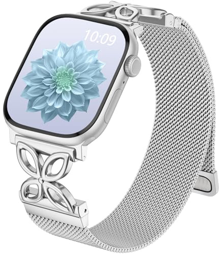 Epova Cinturino in Metallo Compatibile con Cinturino Apple Watch 44mm 42mm 45mm 46mm Donne - Bande magnetiche in Acciaio Inox per iWatch Series 11 10 9 8 7 6 5 4 3 2 1 SE 3 Ultra 3 2 1, Argento