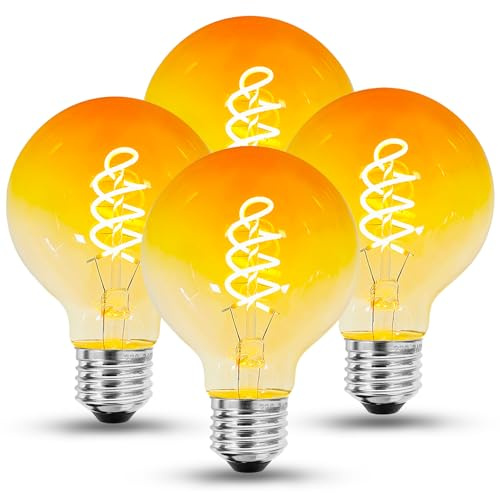 BNITITU Edison LED Vintage Glühbirne, Dimmbar Glühbirne E27 4W LED Warmweiss, Vintage Edison Dimmbar lampe E27 Ideal für Nostalgie und Retro Beleuchtung - orange Farbe - 4 Stück（G80 CS）