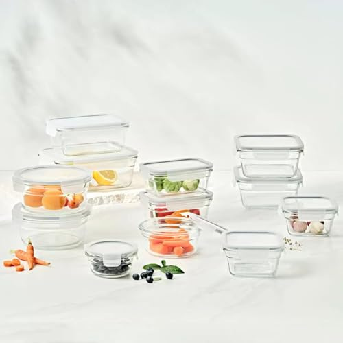 FAKHRI Glasslock Food Storage Set – 26 Piece Airtight BPA-Free Glass Containers with Lids, Microwave, Oven, Freezer & Dishwasher Safe