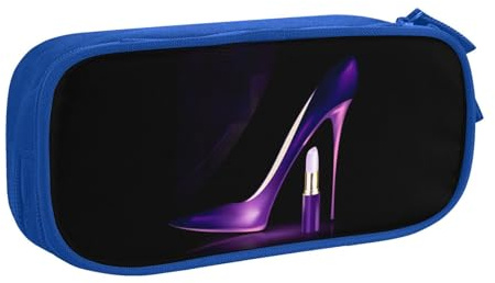 QGWDYYJQ Elegante lila High Heels mit Lippenstift bedrucktes Federmäppchen Schreibwarenetui Tragbarer Organizer, blau, Einheitsgröße, Münztasche