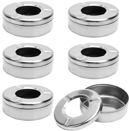 VOSSOT 6 Stück Edelstahl Aschenbecher für Draussen – Stapelbarer Aschenbecher Outdoorfür Draussen und Balkon,Windaschenbecher für, Outdoor Gastronomie, Bar, Terrasse, Home & Büro