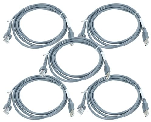 vhbw 5 x Data Cable USB 2.0 Male to RJ45 Male Compatible with Zebra LS4278, LS3408, LS3578, LS3478 Barcode Scanner - Cable, 2 m, Grey