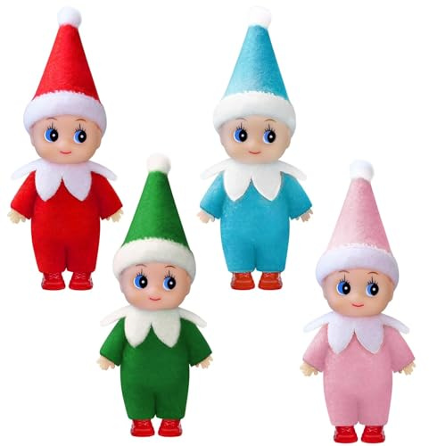 YUYWWAN Weihnachtself Puppe, 4 Stück Weihnachtselfen Figur, Niedlich Wichtel Puppe Mini, Weihnachtswichtel Figuren Klein für Weihnachtsdekoration Weihnachtsstrumpf -Füllung (4 pcs)