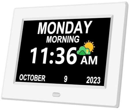 7 Inch Digital Clock (No Power Adapter) Large Font Alarm Clocks Auto DST | Desk Clock with Date and Day of Week Customizable Alarms 3 Display Modes Large Number Clocks for visually impaired people