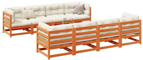 Tonture Ensemble de 9 meubles de jardin en bois de pin massif avec coussins pour terrasse, balcon et extérieur - Marron cireux