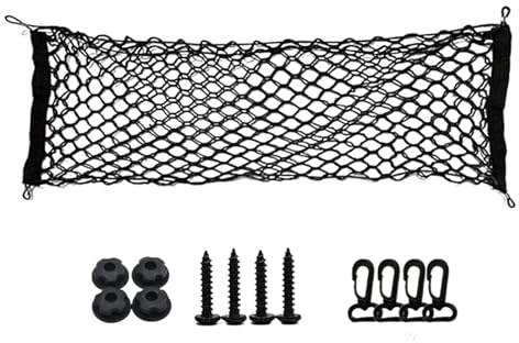 Cargo Net, 110 x 40 cm Adjustable Elastic Cargo Net for Van, Car Boot Net with 4 Carabiners and 4 Hooks for Car Rear Boot, SUV, Truck Bed, Vans, Motorhomes