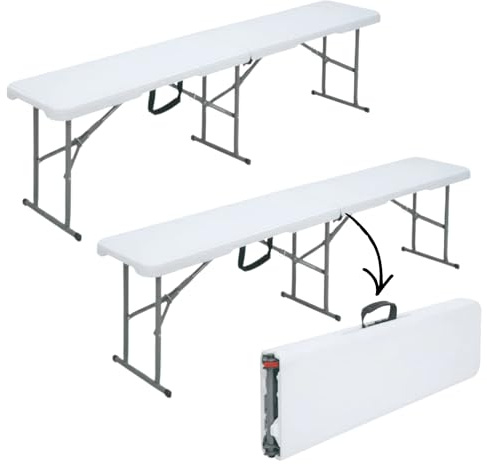 Floordirekt 2er Set Bierbank Klappbar 8 Personen 183cm Kunststoff Klappbank Faltbar Biergarten Campingbank Bierbänke Bierbankgarnitur Gartenbank Weiß Chiba