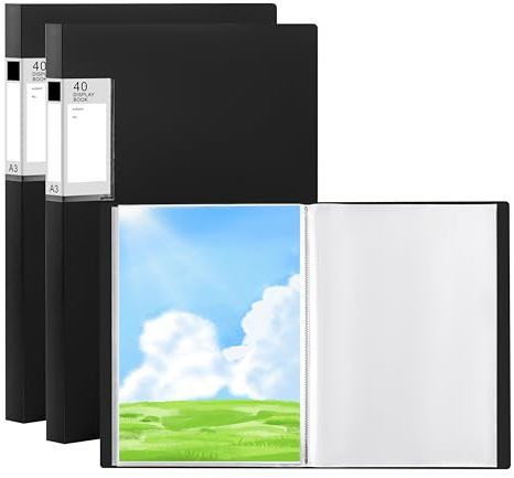 POERMA Lot de 2 Porte-vues A3, 40 Pochettes Classeur de Présentation, Noir | Porte-Vues A3 Présentation Affichage du Livre pour Portfolios, œuvres Art, Peinture, Rapport