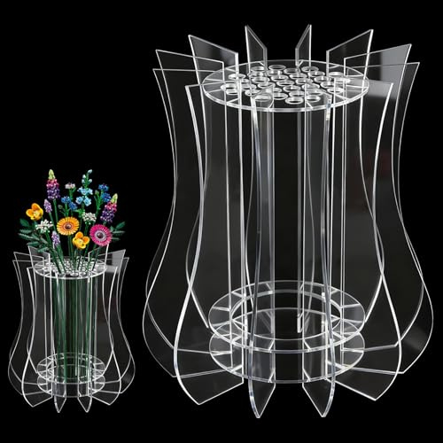 Vase for Lego Flowers Bouquet, Acrylic Clear Display Vase for Lego Botanicals Roses Sunflowers Tulips Chrysanthemum Lotus, Easy Assembly Transparent Display Stand Puzzle Vase (Clear)