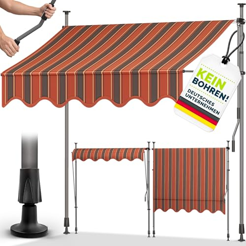 tillvex Toldo con manivela para balcón, sin agujeros, resistente a los rayos UV y altura regulable, protección solar para terraza y jardín, impermeable (naranja-antracita, 150 cm)