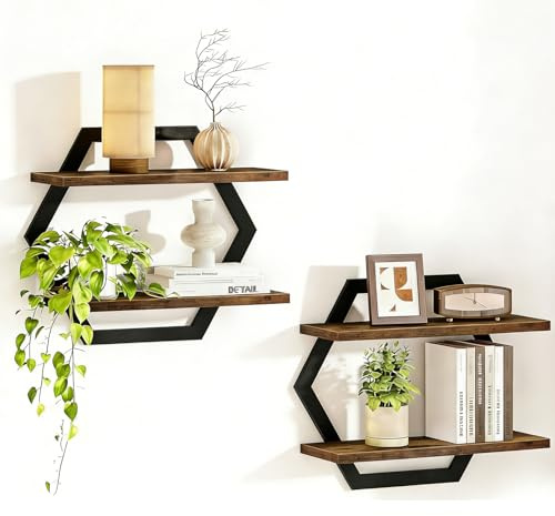 Yahbrra Wandregal Schwarz Metall Schweberegal 2er-Set (Schwarz, 2-Stück) | Küche Wohnzimmer Keller Stabil Modern Regalbrett für Wanddekoration Platzsparend Haushalt Büro