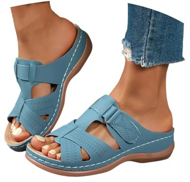 Lggwunsi Sandales Orthopédiques Femme Été Piscine Confortable Sandales Pieds Sensible Été Claquettes Antidérapant Mules et Sabots Compensées Pied Large Chaussure