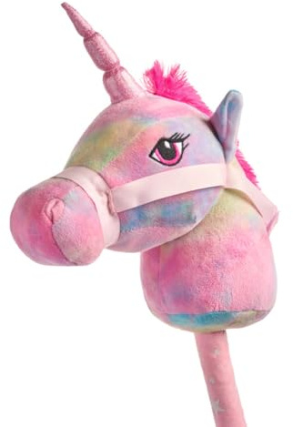 TRENDHAUS 968869 - Rainbow Power Steckenpferd Einhorn, ca. 11,5 x 24 x 77 cm, Hobby Horse mit Sound, Stockpferd in Regenbogenfarben