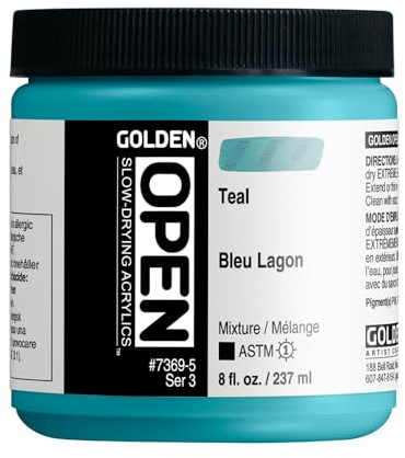 OPEN Slow-Drying Acrylics by GOLDEN, Teal, 8 fl oz. Jar, Professional Acrylic Paint, Opaque