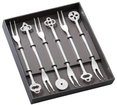 Sambonet 52550C38 Living - Set 6 forchette in Acciaio Inox 18 x 10 cm, Decorazioni Stile Orientale