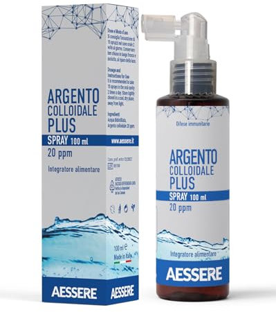 Aessere Argento Colloidale Plus Spray 20PPM, Antibatterico, per Pelle, Gola, 100 ml