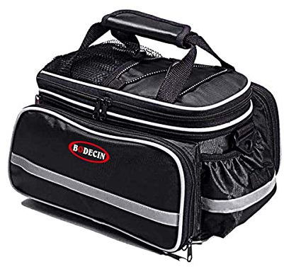 BODECIN Bicycle Pannier, Outdoor Waterproof Multi- function Portable Bicycle Pack Bike Pannier Carrying Luggage Package Rack Panniers Rear Seat Trunk Bag with Rainproof Cover(Black)