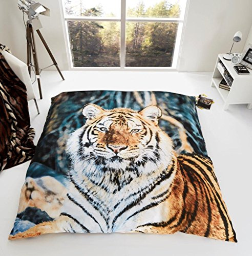 Gaveno Cavailia Super Soft Faux Fur Fleece Blanket 3D Animal Throw Brown Tiger 200 x 240 cm, Polyester, Brown/Black, King