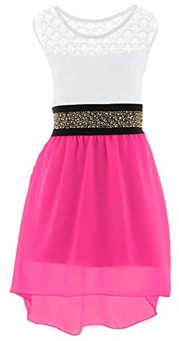 GILLSONZ PK99vDa - Vestito da festa per bambina, per comunione, matrimonio, per bambini, misura 98-176, rosa neon, 152 cm-158 cm