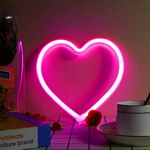 GUOCHENG Hanging Heart Neon Sign LED Pink Heart Lamps Battery Operated Neon Night Lights for Festival Wedding Christmas Children Bedroom