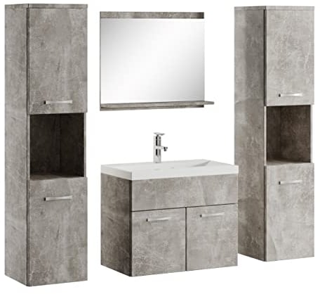 Badplaats B.V. Badezimmer Badmöbel Set Montreal XL 60cm Waschbecken Beton Grau - Unterschrank Hochschrank Waschtisch Möbel