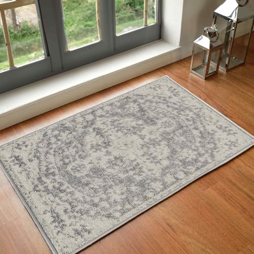 Livabliss Lou Asmara Vintage Carpet Runner 60x90 cm, Scandi Neutral Traditional Boho Design for Hallway & Living Room, Easy Care Pile, Medium Grey