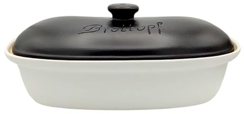 LISINA Keramik & Design - Keramik Brottopf XL 40,5 x 25 x 18 cm (weiß/schwarz)