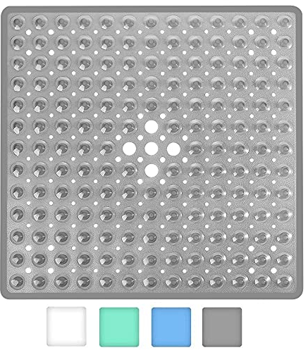 Tapis de Bain carré antidérapant à ventouses - Durable et élégant - Tapis de Douche antidérapant - Design Moderne - Ventouses de qualité - Lavable en Machine et sans Latex(Gery)