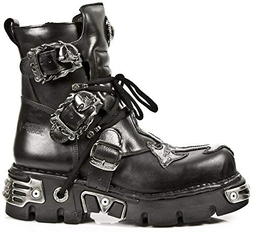 New Rock 407-S1 Silver Cross Stivaletti in Pelle Nera Stile Motociclista Punk Gotico 36