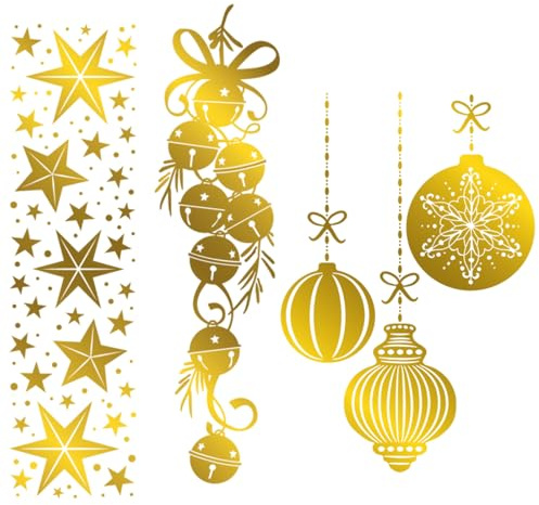 Briartw Heißfolien-Platten-Set – Weihnachtskugeln, Glocken und Sterne, Metall-Prägeschablonen (3 Stück) für Bastelarbeiten, Scrapbooking, Kartenherstellung, Geschenkanhänger, Folienprägung