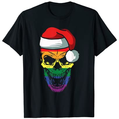 Regenbogen-Totenkopf-Mütze, Weihnachtsmann-Mütze, LGBT-Q Gay Pride X-Mas T-Shirt