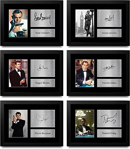 HWC Trading FR A4 James Bond Gift Collection x 6 Inc. Connery, Lazenby, Moore, Dalton, Brosnan & Craig Autogramm, gerahmt, A4