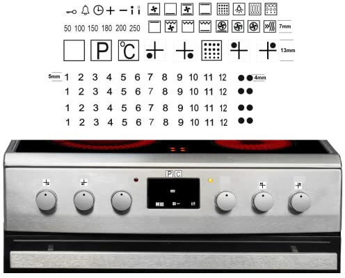 Generisch 1 stove sticker set, E hob labelling oven chef switch sign sticker, decal (R98) (white background with black symbols (R98/1) w)